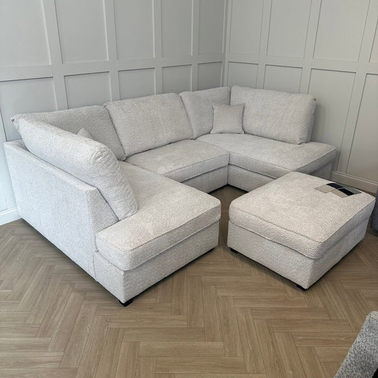 Hudson Beige Boucle U Shape Sofa With Footstool