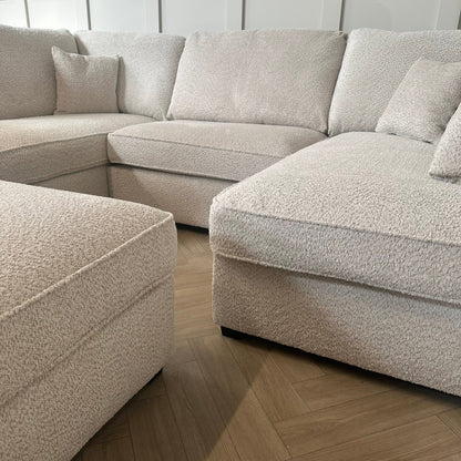 Hudson Beige Boucle U Shape Sofa With Footstool