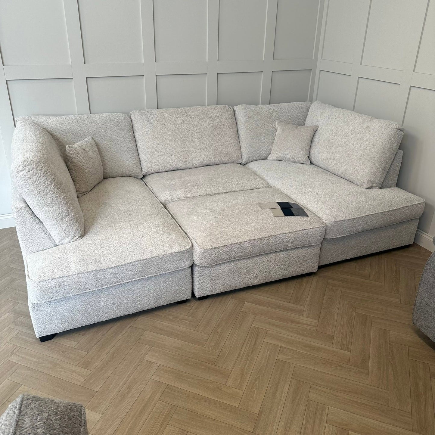 Hudson Beige Boucle U Shape Sofa With Footstool