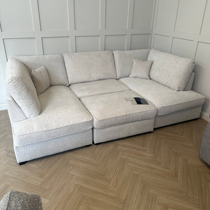 Hudson Beige Boucle U Shape Sofa With Footstool