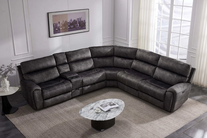 Jupiter Power Recliner Grey Suede Corner Sofa