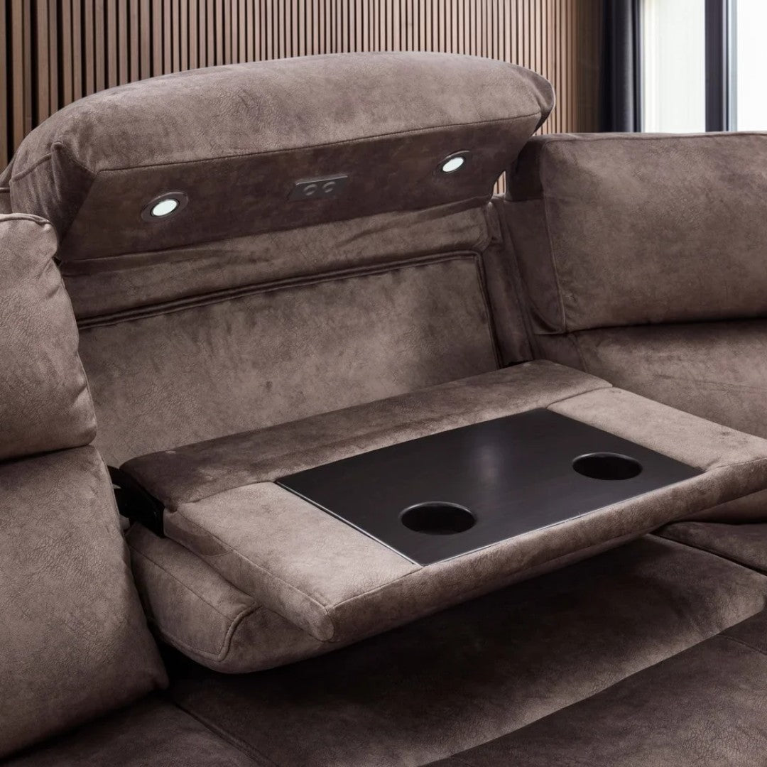Jupiter Power Recliner Truffle Suede Corner Sofa
