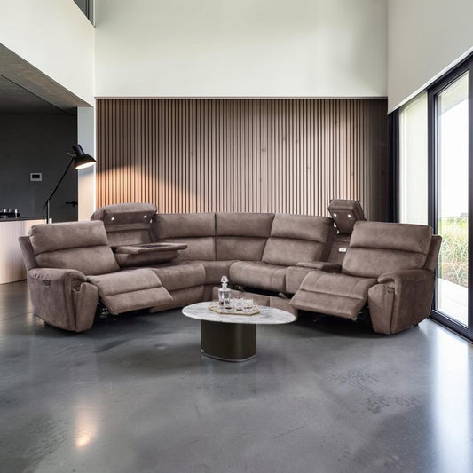 Jupiter Power Recliner Truffle Suede Corner Sofa