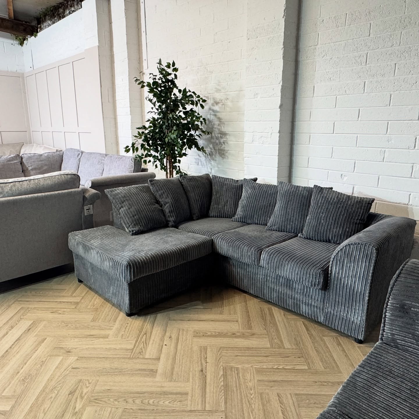 Grey Cord Corner Sofa + Two Seater Sofa Set