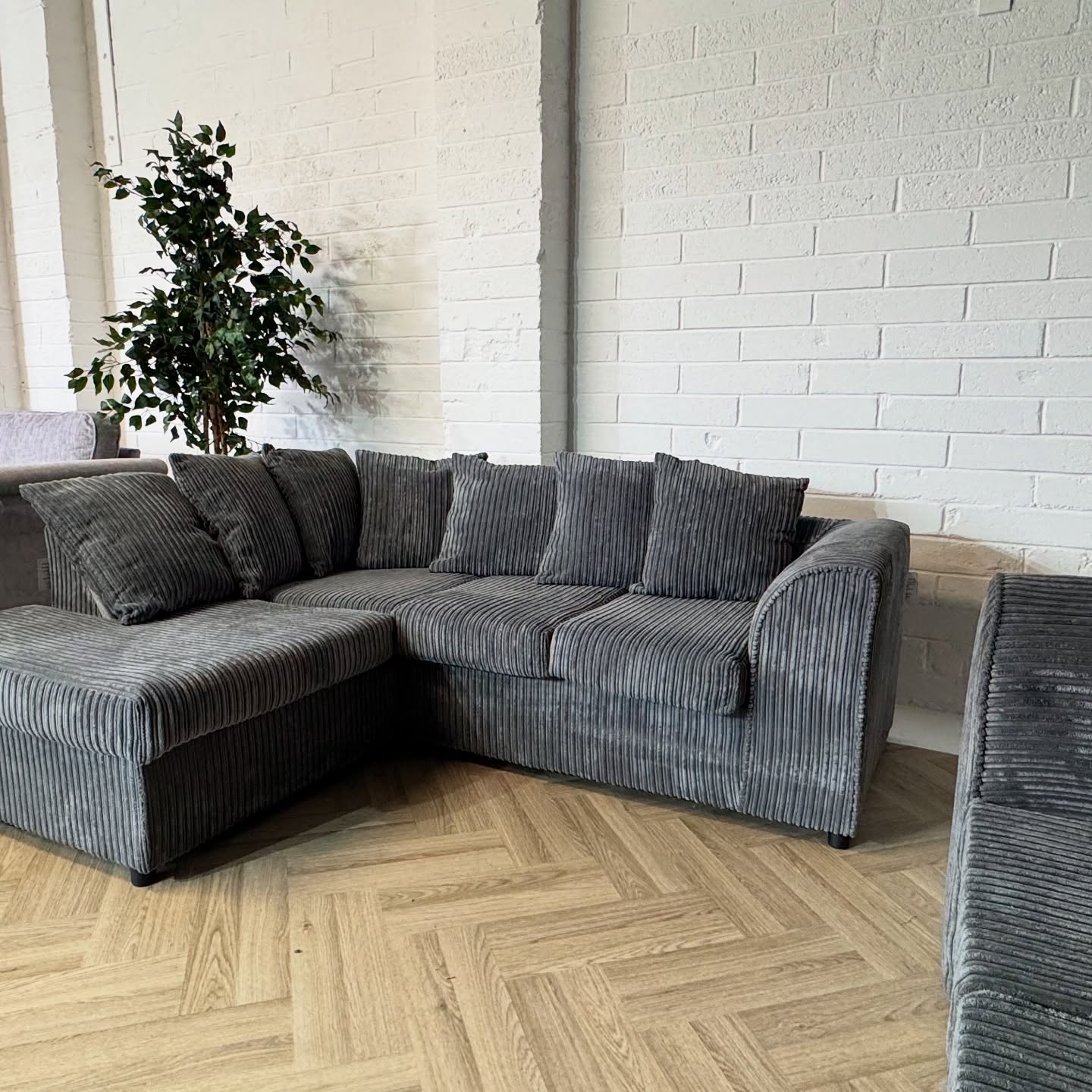 Grey Cord Corner Sofa + Two Seater Sofa Set