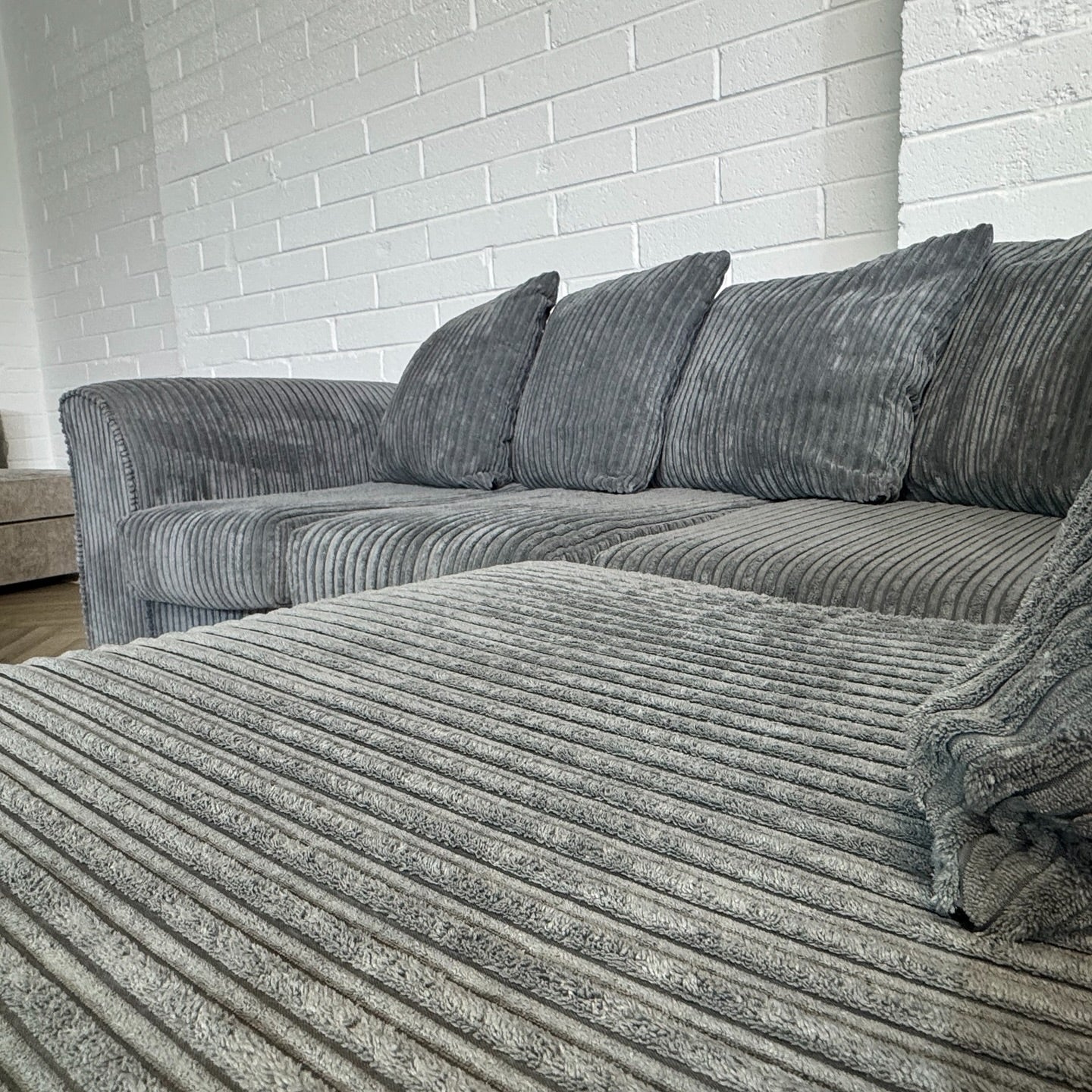 Grey Cord Corner Sofa + Two Seater Sofa Set