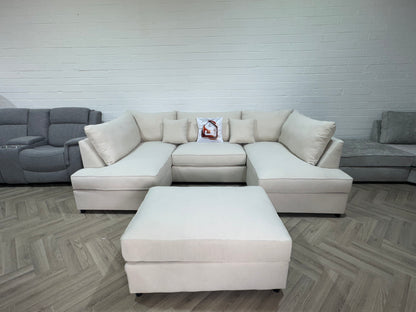 Venice Sofa Cream U Shape Corner - Footstool Included - Any Colour