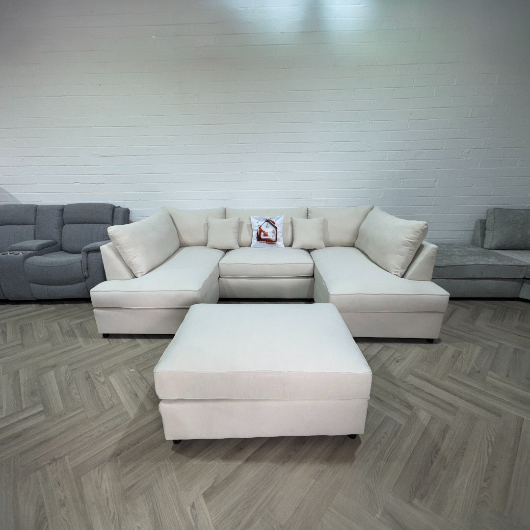 Venice Sofa Cream U Shape Corner - Footstool Included - Any Colour