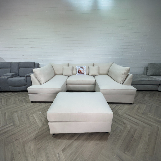Venice Sofa Cream U Shape Corner - Footstool Included - Any Colour