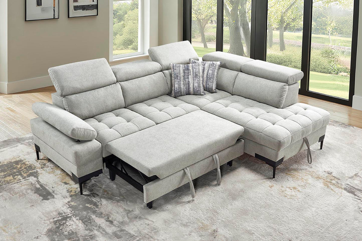 Hugo Greige Fabric L-Shape Sofa Bed