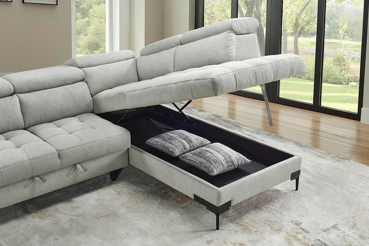 Hugo Greige Fabric L-Shape Sofa Bed
