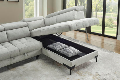 Hugo Greige Fabric L-Shape Sofa Bed