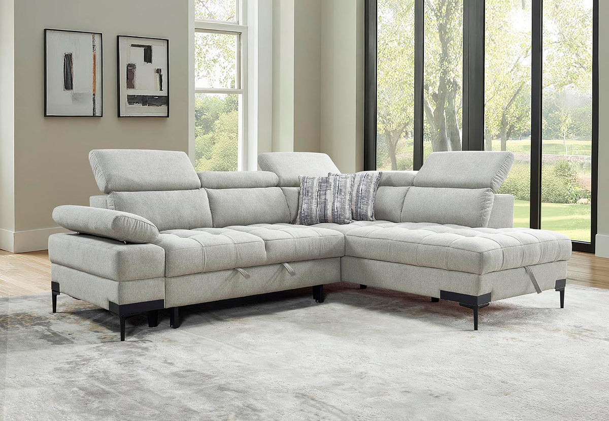 Hugo Greige Fabric L-Shape Sofa Bed