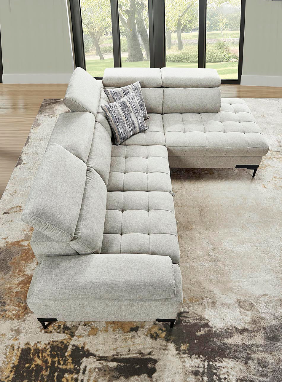 Hugo Greige Fabric L-Shape Sofa Bed