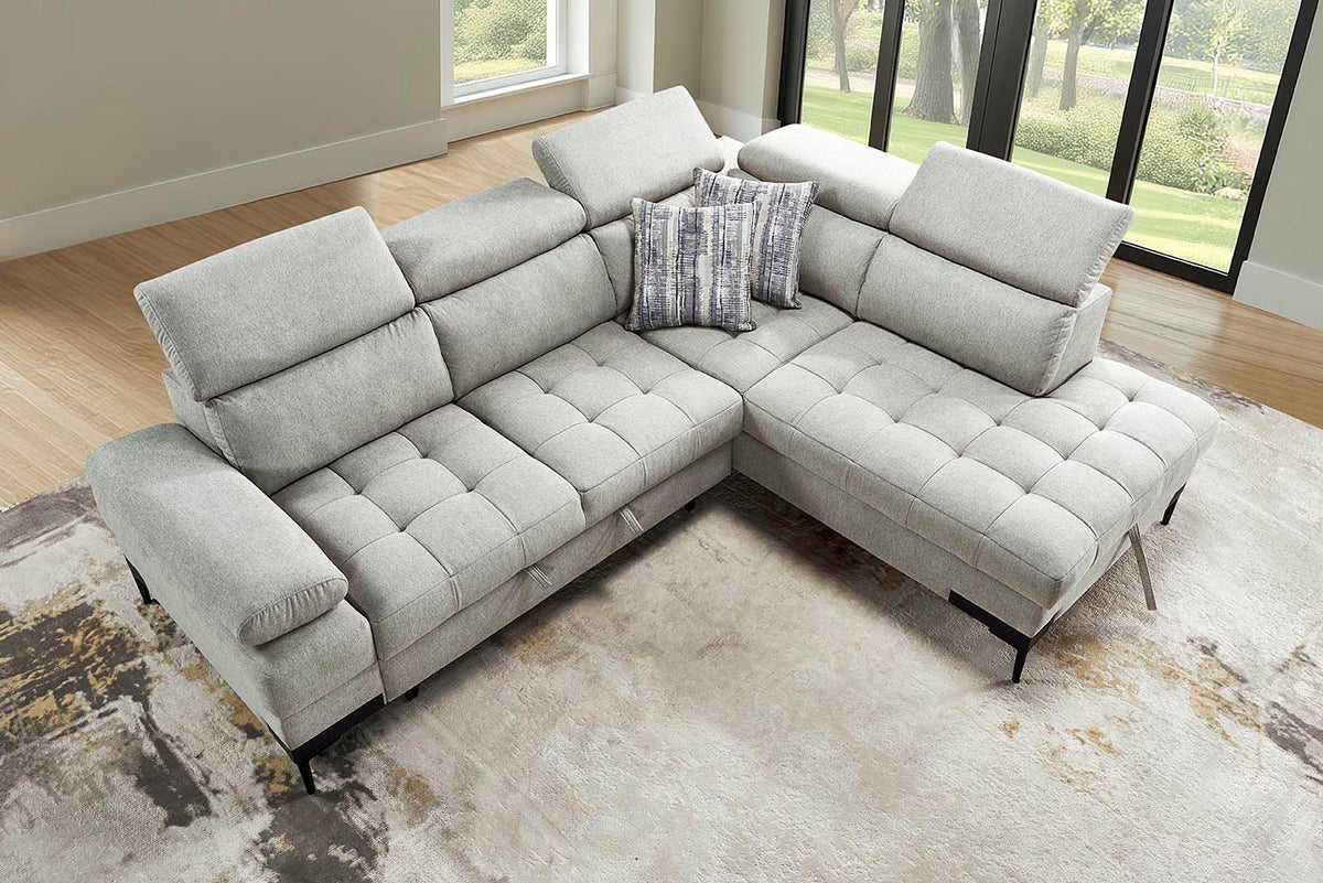 Hugo Greige Fabric L-Shape Sofa Bed