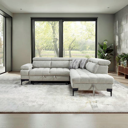 Hugo Greige Fabric L-Shape Sofa Bed