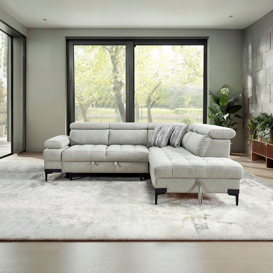 Hugo Greige Fabric L-Shape Sofa Bed