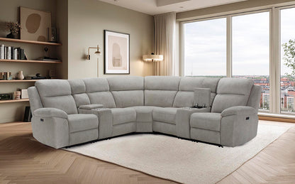 Luca Modular Power Electric Oatmeal Recliner Corner Sofa