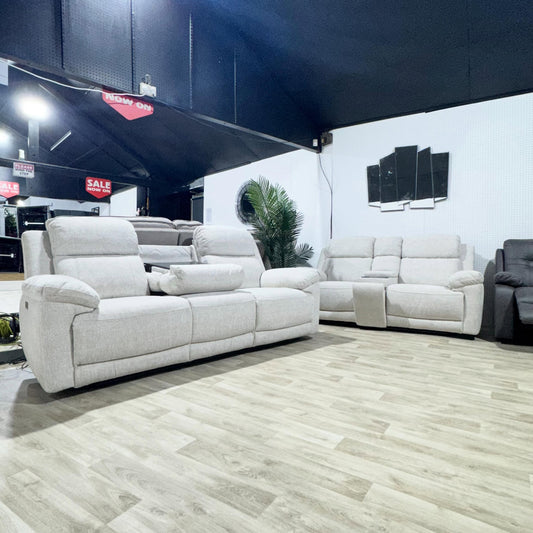 Oakley Beige Fabric Electric Recliner 3+2 Sofa Set