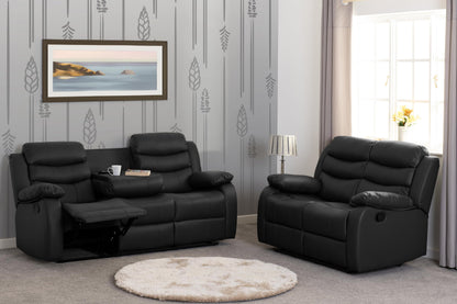 Onyx Black Leather Manual Recliner 3+2 Sofa Set