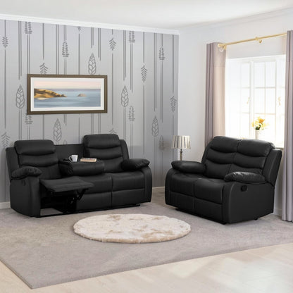 Onyx Black Leather Manual Recliner 3+2 Sofa Set