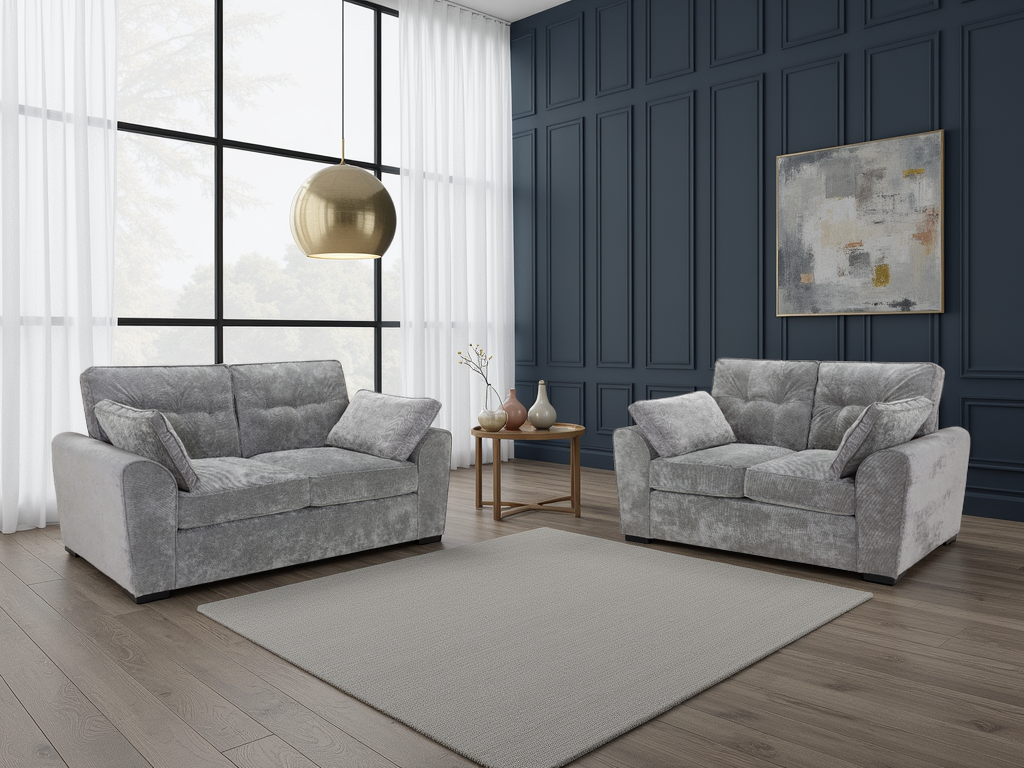 Poppy Grey Fabric 3+2 Sofa Set