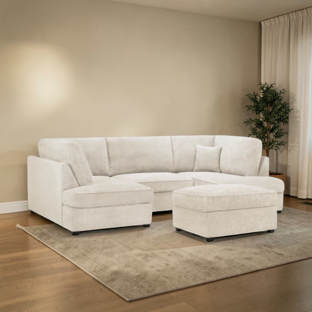 Hudson Beige Boucle U Shape Sofa With Footstool