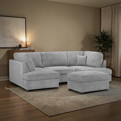 Hudson Grey Boucle U-Shape Sofa with Footstool