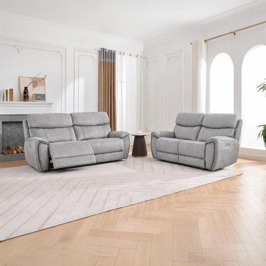 Amber Fabric Electric Recliner 3+2 Sofa Set - Silver