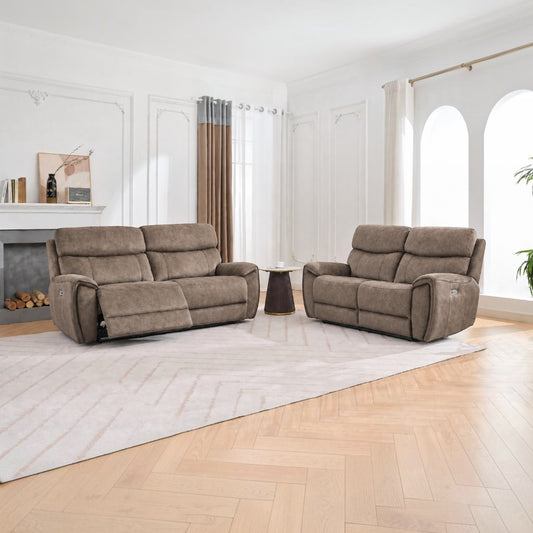 Amber Fabric Electric Recliner 3+2 Sofa Set - Taupe