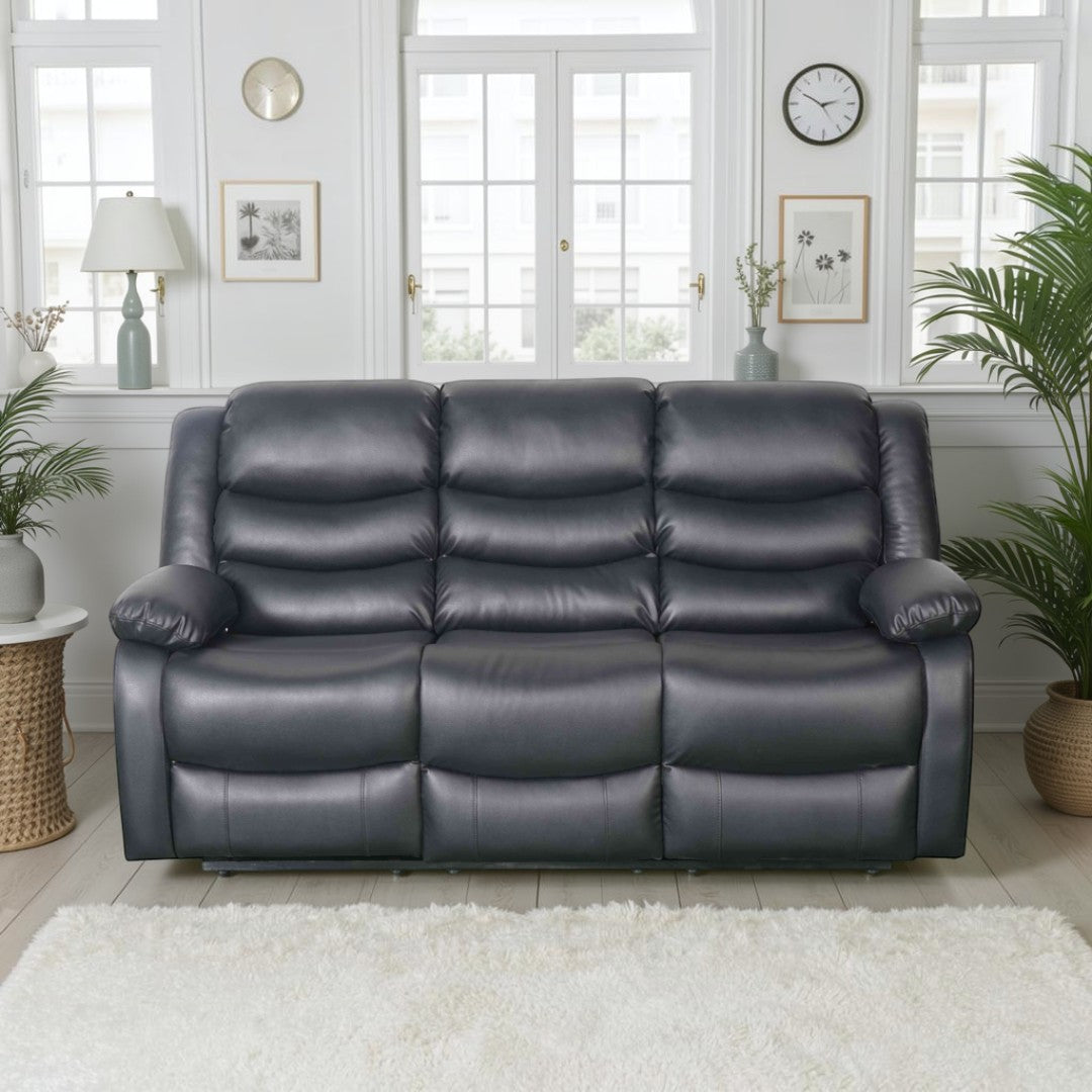 Cavello Manual Recliner Sofa Black 3 Seater