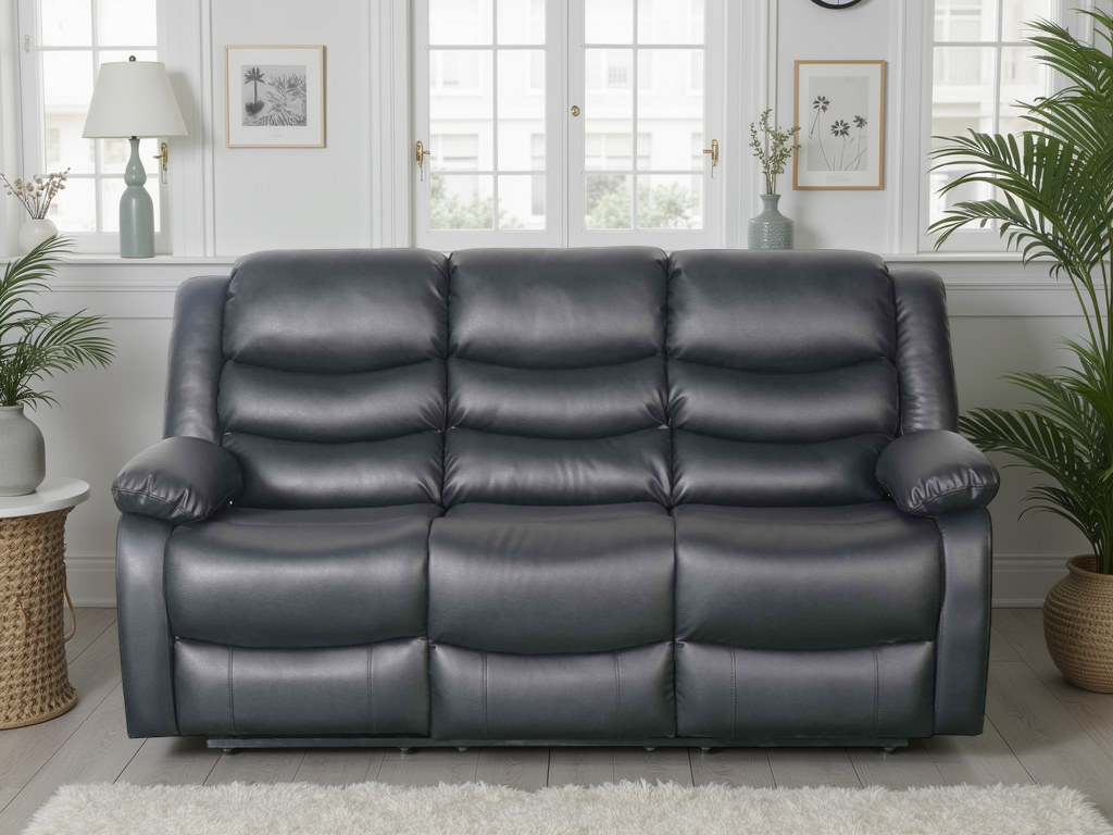Cavello Manual Recliner Sofa Black 3 Seater