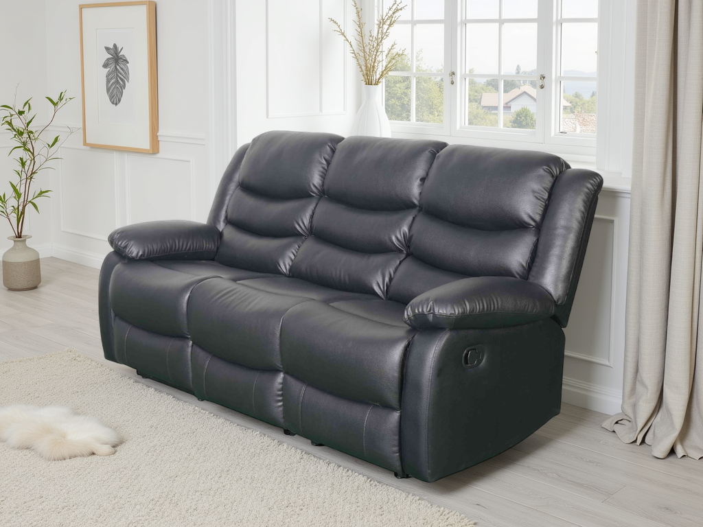 Cavello Manual Recliner Sofa Black 3 Seater