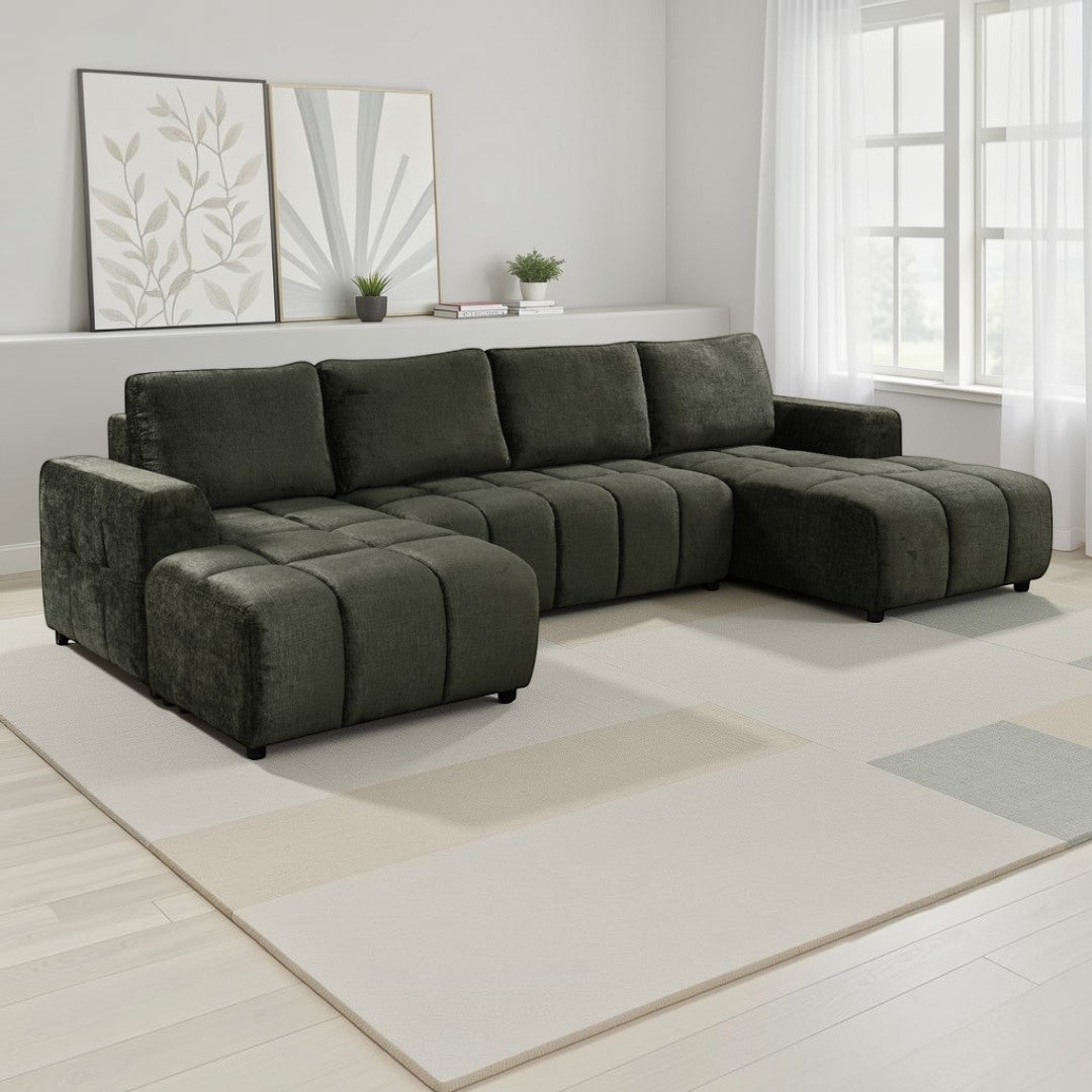 Colton Luxury Green U Shape Corner Sofabed