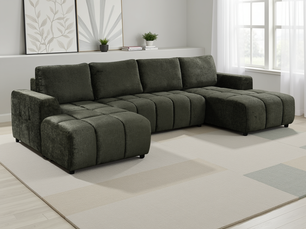 Colton Luxury Green U Shape Corner Sofabed