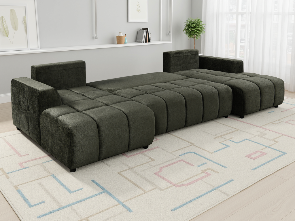 Colton Luxury Green U Shape Corner Sofabed