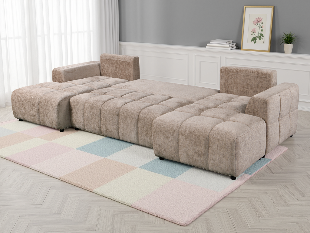 Colton Luxury Beige U Shape Corner Sofabed
