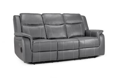Signature Tech Electric Recliner 3 Seater Grey Leather