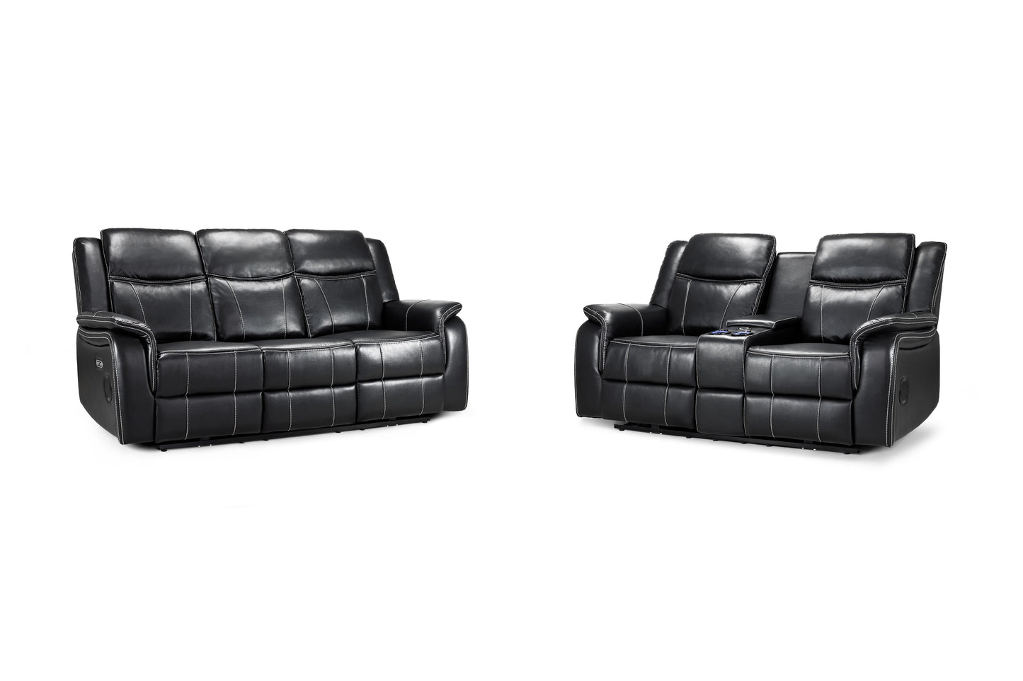 Signature Tech Black Leather Electric Recliner 3+2 Sofa Set