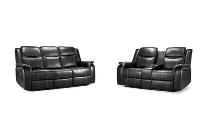 Signature Tech Black Leather Electric Recliner 3+2 Sofa Set