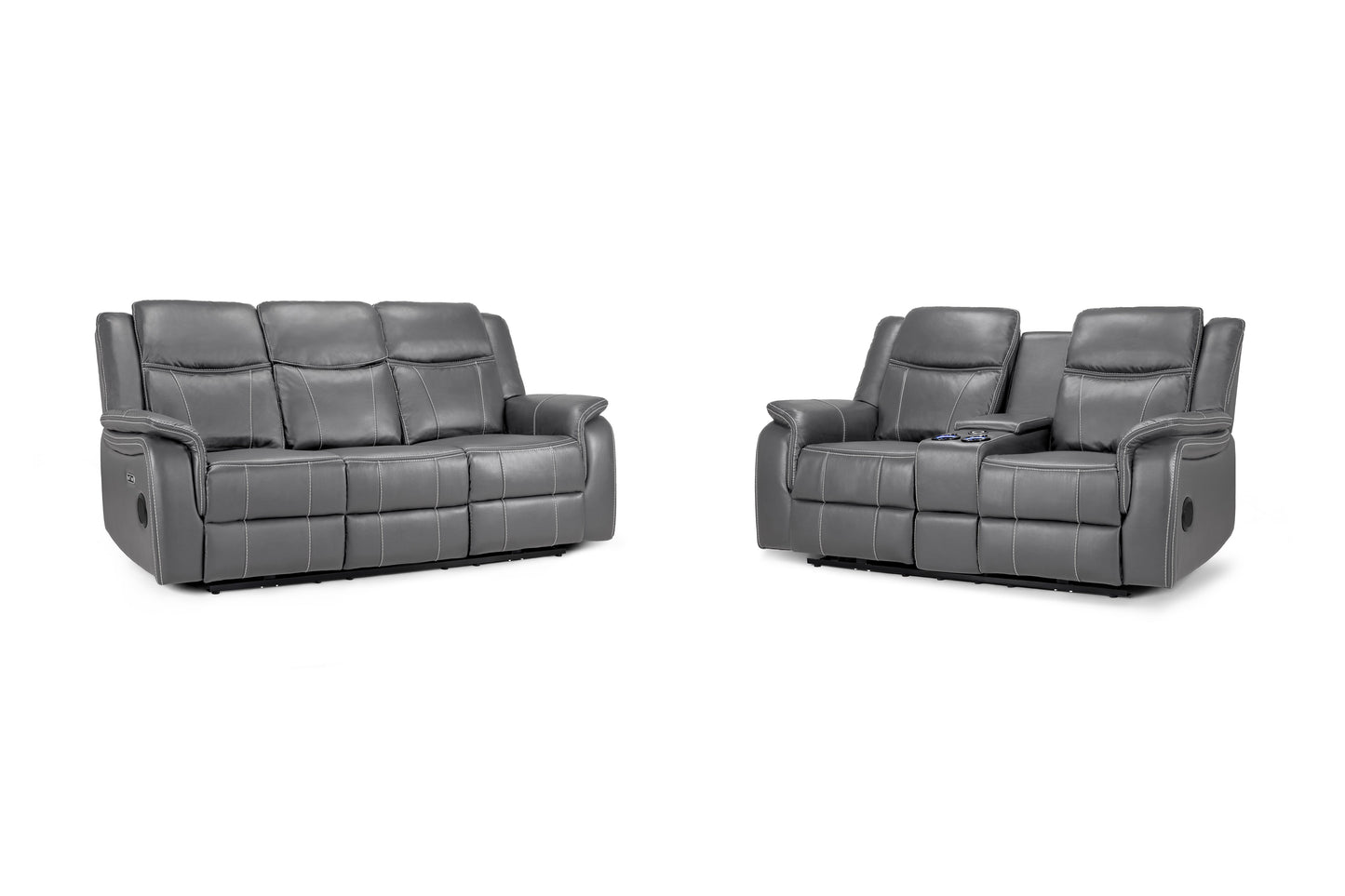 Signature Tech Grey Leather Electric Recliner 3+2 Sofa Set