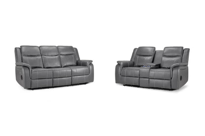 Signature Tech Grey Leather Electric Recliner 3+2 Sofa Set