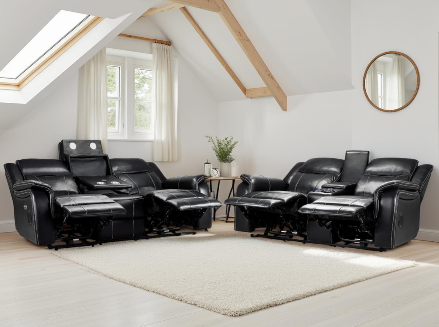 Signature Tech Black Leather Electric Recliner 3+2 Sofa Set