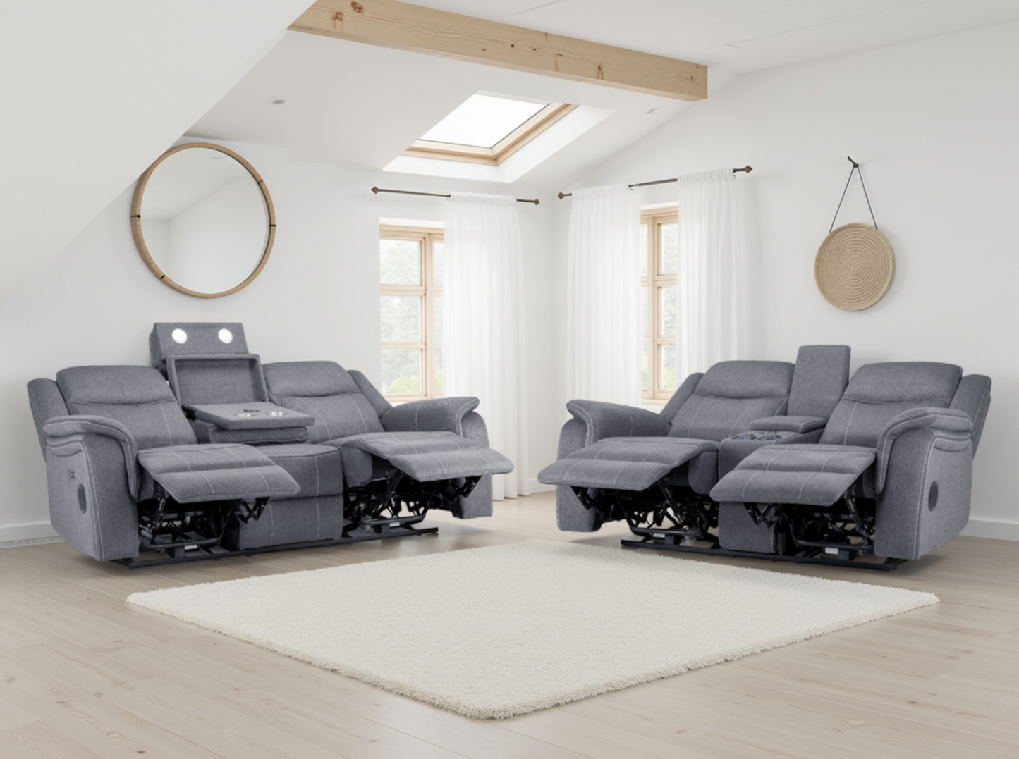 Signature Tech Grey Fabric Electric Recliner 3+2 Sofa Set