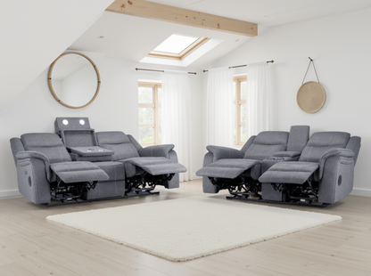 Signature Tech Grey Fabric Electric Recliner 3+2 Sofa Set