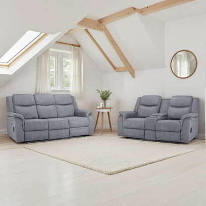 Signature Tech Grey Fabric Electric Recliner 3+2 Sofa Set