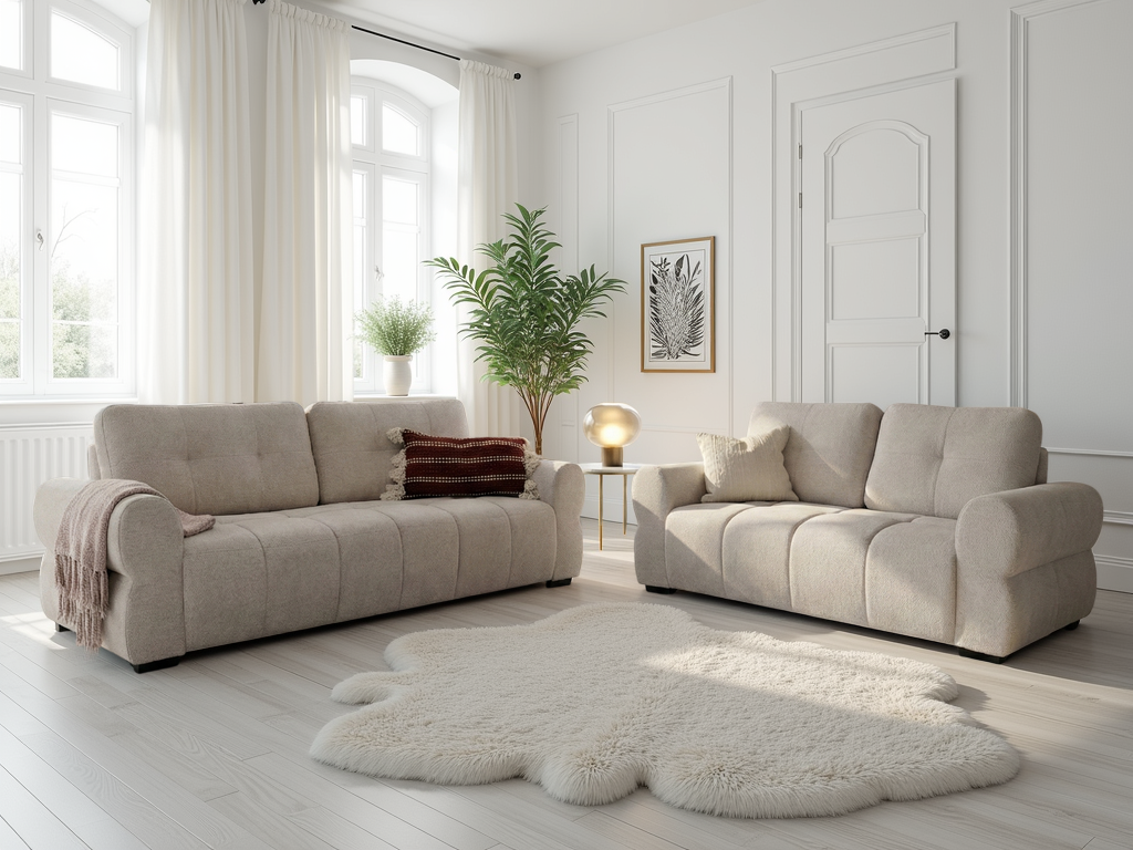 Oslo Beige Fabric 3+2 Sofa Set