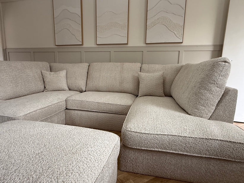 Hudson Beige Boucle U Shape Sofa With Footstool