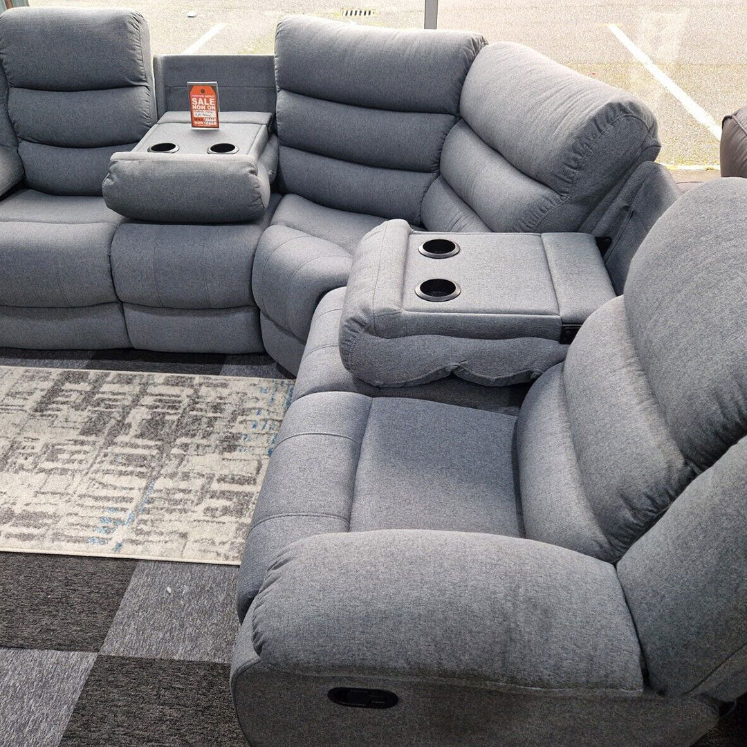 Roma Fabric Recliner Corner Sofa Grey
