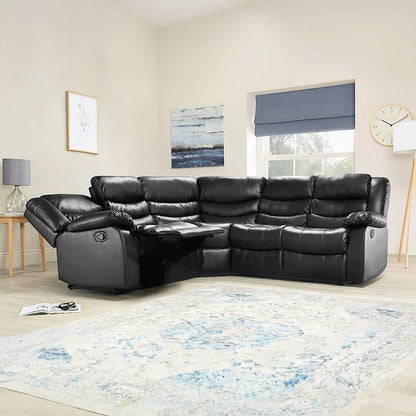 Roma Leather Recliner Corner Sofa Black